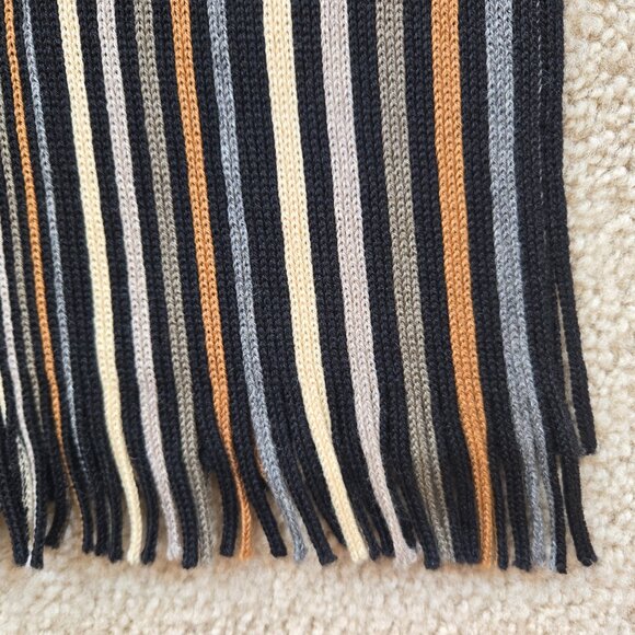 Knit Wool Stripe Scarf Black White Tan Grey Blue - Picture 7 of 14